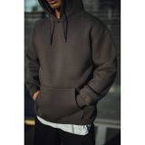 Erkek 3 İplik Pamuklu Kapüşonlu Basic Sweatshirt Hoodie - Füme