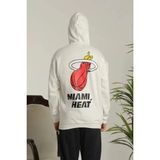 Erkek 3 Iplik Pamuklu Kapüşonlu Baskılı Cepli Oversize Sweatshirt Hoodie - Beyaz - 2XL