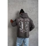 Erkek 3 Iplik Pamuklu Kapüşonlu Baskılı Cepli Oversize Sweatshirt Hoodie - Gri - XL