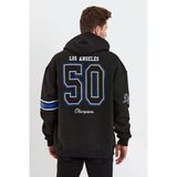 Erkek 3 İplik Pamuklu Kapüşonlu Baskılı Cepli Oversize Sweatshirt Hoodie - Siyah