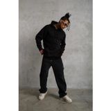 Erkek 3 İplik Pamuklu Kapüşonlu Cepli Düz Oversize Hoodie Sweatshirt - Siyah