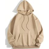 Erkek 3 Iplik Pamuklu Kapüşonlu Kanguru Cepli Sweatshirt Hoodie - Bej - XL