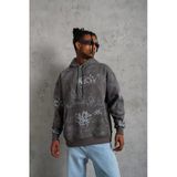 Erkek 3 İplik Pamuklu Kapüşonlu Kanguru Cepli Sweatshirt Hoodie - Gri