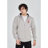 Erkek 3 Iplik Pamuklu Kapüşonlu Tam Fermuarlı Cepli Hoodie Sweatshirt - Boyalı Gri - 2XL