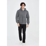 Erkek 3 İplik Pamuklu Kapüşonlu Tam Fermuarlı Cepli Hoodie Sweatshirt - Füme