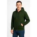 Erkek 3 Iplik Pamuklu Kapüşonlu Tam Fermuarlı Cepli Hoodie Sweatshirt - Haki - XS