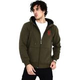 Erkek 3 İplik Pamuklu Kapüşonlu Tam Fermuarlı Cepli Hoodie Sweatshirt - Haki