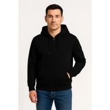 Erkek 3 Iplik Pamuklu Kapüşonlu Tam Fermuarlı Cepli Hoodie Sweatshirt - Siyah - 2XL