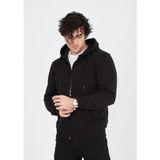 Erkek 3 Iplik Pamuklu Kapüşonlu Tam Fermuarlı Cepli Hoodie Sweatshirt - Siyah - XL