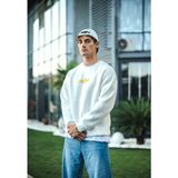 Erkek 3 Iplik Pamuklu Kışlık Bisiklet Yaka Baskılı Sweatshirt - Beyaz