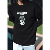 Erkek 3 Iplik Pamuklu Kışlık Bisiklet Yaka Baskılı Sweatshirt - Siyah - XL