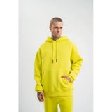 Erkek 3 İplik Pamuklu Oversize Kapşonlu Sweatshirt Hoodie - Sarı