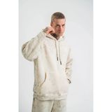 Erkek 3 Iplik Pamuklu Oversize Kapşonlu Yıkamalı Sweatshirt Hoodie - Krem