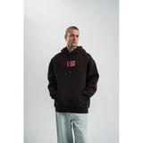 Erkek 3 İplik Pamuklu Oversize Kapüşonlu Nakışlı Hoodie Sweatshirt - Siyah
