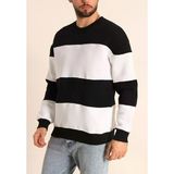 Erkek 3 Iplik Pamuklu Parçalı Bisiklet Yaka Sweatshirt - Siyah