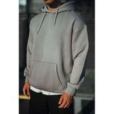 Erkek 3 İplik Penye Kapüşonlu Basic Sweatshirt Hoodie - Boyalı Gri