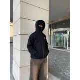 Erkek 3 Iplik Samuray Kapüşonlu Zip Fermuarlı Sweatshirt Hoodie - Siyah