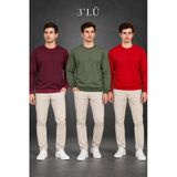 Erkek 3'Lü Bisiklet Yaka İçi Şardonlu 2 İplik Düz Uzun Kollu Regular Fit Sweatshirt -Bordo - Gri - Kırmızı