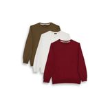 Erkek 3'lü Haki-Beyaz-Bordo Relax Fit Rahat Kesim %100 Pamuk 2 İplik Bisiklet Yaka Sweatshirt