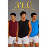 Erkek 3’Lü Kolsuz Sporcu Atlet Seti Yazlık Bisiklet Yaka - Siyah, Bordo, Turkuaz - Çok Renkli / S