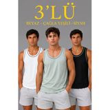 Erkek 3’Lü Kolsuz Sporcu Atlet Seti Yazlık Bisiklet Yakalı - Mint Yeşili, Siyah, Beyaz - Çok Renkli / M