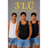 Erkek 3’Lü Kolsuz Sporcu Atlet Seti Yazlık Bisiklet Yakalı - Siyah, Lacivert, Beyaz - Çok Renkli / Xl