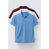 Erkek 3`lü Mavi-Bordo-Beyaz Regular Fit %100 Pamuklu Pike Polo Yaka T-Shirt - Mavi - Bordo - Beyaz