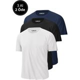 Erkek 3'lü Paket %100 Pamuk Slim Fit Sporcu Tişört Basic Bisiklet Yaka Kısa Kollu T-Shirt - 0 Siyah - 2XL