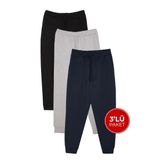 Erkek 3'lü Paket Lacivert-Gri-Siyah Regular Fit Beli Bağcıklı Jogger Cepli Lastikli Paça Eşofman Altı