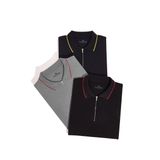 Erkek 3'lü Paket Lacivert-Gri-Siyah Slim Fit Dar Kesim Pamuklu Düz Fermuarlı Pike Polo Yaka Tişört