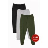 Erkek 3'lü Paket Siyah-Gri-Haki Regular Fit Beli Bağcıklı Jogger Cepli Lastikli Paça Eşofman Altı