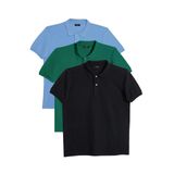 Erkek 3'lü Paket Siyah-Yeşil-Mavi Slim Fit Dar Kesim Pamuklu Düz Pike Polo Yaka Tişört