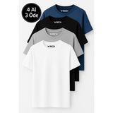 Erkek 4 Lü Paket %100 Pamuk Oversize Tişört Basic Bisiklet Yaka Kısa Kollu T-Shirt - 0 Siyah