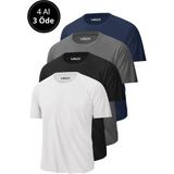 Erkek 4'lü Paket %100 Pamuk Slim Fit Sporcu Tişört Basic Bisiklet Yaka Kısa Kollu T-Shirt - 0 Siyah - 2XL