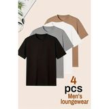 Erkek 4'lü Paket Siyah-Kahverengi-Beyaz-Gri Slim Fit Dar Kesim %100 Pamuk Bisiklet Yaka Tişört