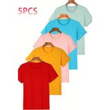 Erkek 5'li Kırmızı-Sarı-Pembe-Mavi-Su Yeşili Slim Fit Dar Kesim %100 Pamuk Tişört
