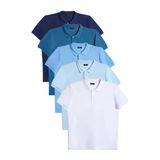Erkek 5'li Paket Mavi Tonları Slim Fit Dar Kesim Pamuklu Düz Pike Polo Yaka Tişört
