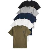 Erkek 5'li Tişört%100 Pamuk Süprem Rahat Kalıp Basic Tişört Bisiklet Yaka Nakışlı T-shirt ERKEK-5Lİ (HAKİ-BEYAZ-LACİVERT-GRİ-SİYAH, XL)
