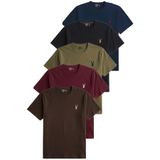Erkek 5'li Tişört%100 Pamuk Süprem Rahat Kalıp Basic Tişört Bisiklet Yaka Nakışlı T-shirt ERKEK-5Lİ (KAHVERENGİ-BORDO-HAKİ-SİYAH-LACİVERT, L)