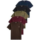 Erkek 5'li Tişört%100 Pamuk Süprem Rahat Kalıp Basic Tişört Bisiklet Yaka Nakışlı T-shirt ERKEK-5Lİ (KAHVERENGİ-BORDO-HAKİ-SİYAH-LACİVERT, S)