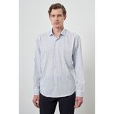 Erkek A-Beyaz Trend Çizgili Slim Fit Italyan Yaka Gömlek - 2XL