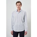 Erkek A-Beyaz Trend Çizgili Slim Fit İtalyan Yaka Gömlek