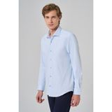 Erkek A. Mavi Basic Düz Desen Italyan Yaka Slim Fit Gömlek - 2XL - Buz Mavisi
