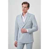 Erkek A. Mavi Çizgili Desen Kruvaze Slim Fit Sivri Yaka Takım Elbise - 48 - Açık Mavi - 6 Drop
