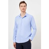 Erkek A. MAVİ Pamuk Baskılı Desenli İtalyan Yaka Slim Fit Gömlek