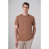 Erkek AÇIK KAHVE Basic Bisiklet Yaka Dynamic Fit Pamuk T-Shirt