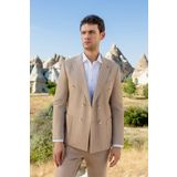 Erkek AÇIK KAHVE Kruvaze Slim Fit Torba Cep Sivri Yaka Spor Ceket