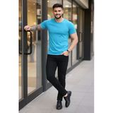 Erkek Açık Mavi Bisiklet Yaka Slim Fit Dar Kesim Likralı Günlük Basic Body Tişört