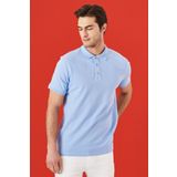 Erkek Açik Mavi Slim Fit Dar Kesim Polo Yaka %100 Pamuk Tisört