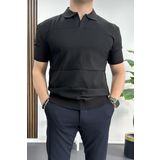 Erkek Açık Yaka Bloklu Tişört Siyah Edw237